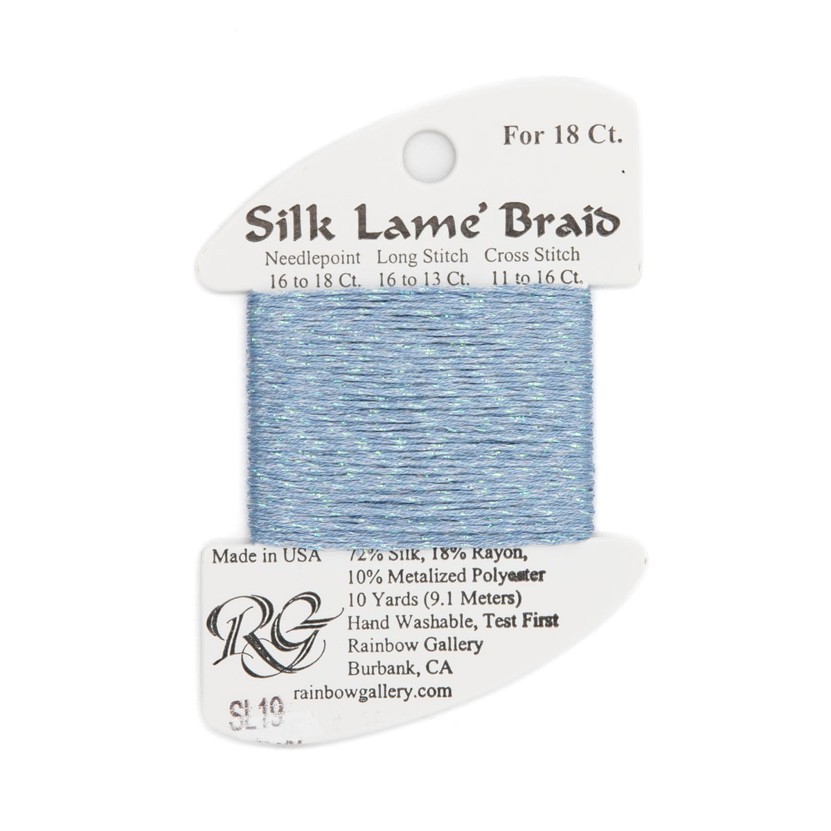 Silk Lame Braid 18 SL19 Antique Blue — Rainbow Gallery thread for needlepoint, 18 mesh