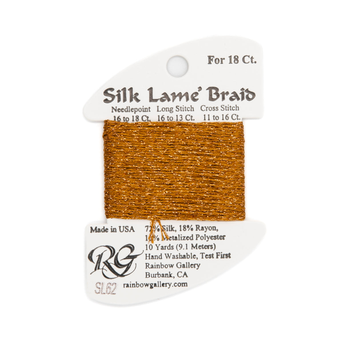 Silk Lame Braid 18 SL62 Dk Sand Gold — Rainbow Gallery thread for needlepoint, 18 mesh