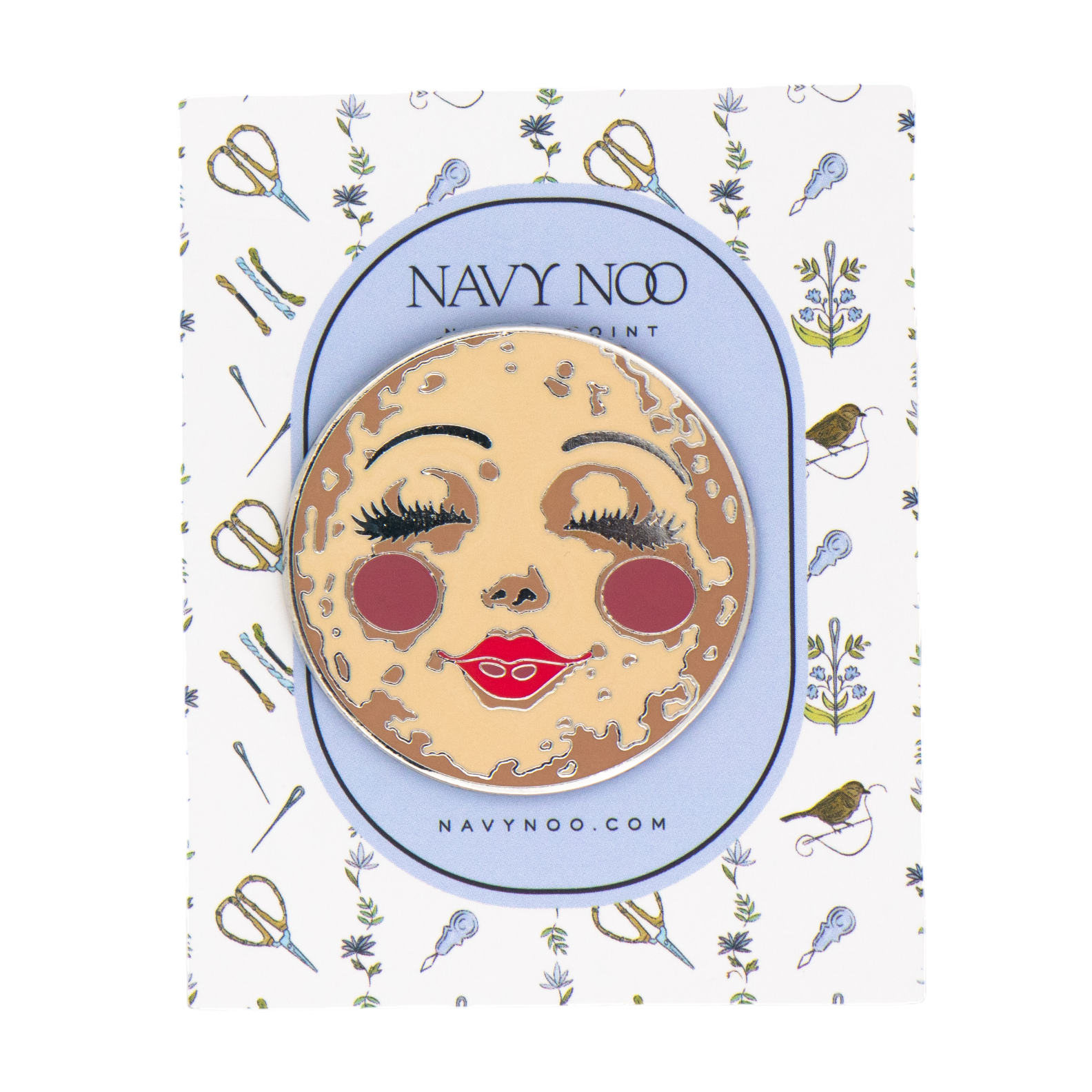 Smiling Moon Needle Minder by Navy Noo — needlepoint accessory from Angel City Stitchery