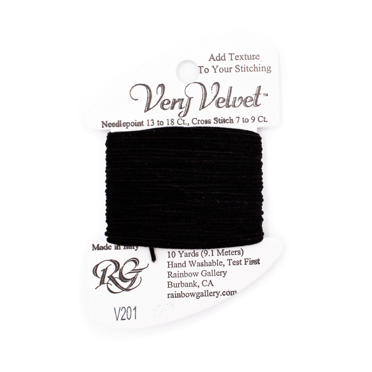 Very Velvet V201 Black — Rainbow Gallery thread for needlepoint, 13 mesh